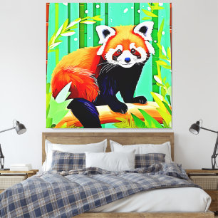 Toile Forêt de Panda Bamboo Rouge