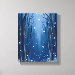 Toile Forêt d'hiver bleue enneigée Peinture à l'aquarell