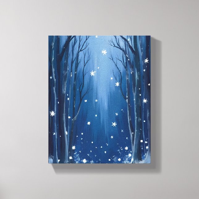 Toile Forêt d'hiver bleue enneigée Peinture à l'aquarell (Recto)