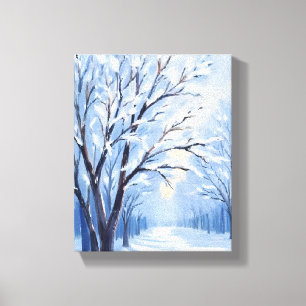 Toile Forêt embrassée par la neige Peinture aquarelle