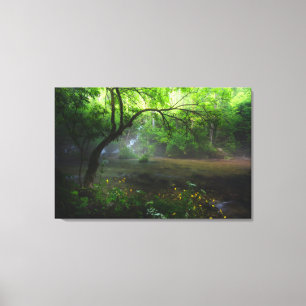 Toile Forêt enchantée et cascade