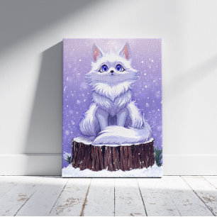 Toile Forêt hivernale : renard enneigé mignon faune sauv