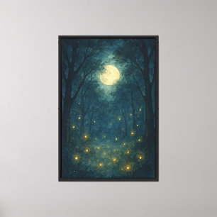 Toile Forêt Lune avec lucioles