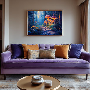 Toile Forêt Magique avec des Miushrooms Lumineux