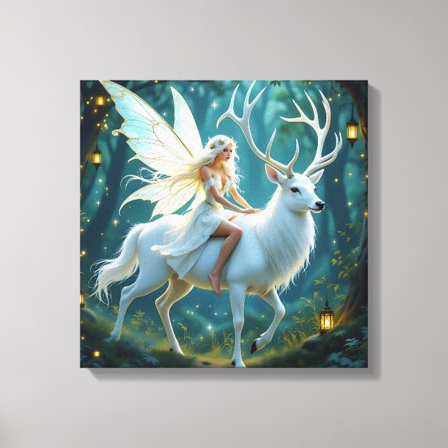 Toile Forêt Magique de la Fée et du Cerf Blanc (Recto)