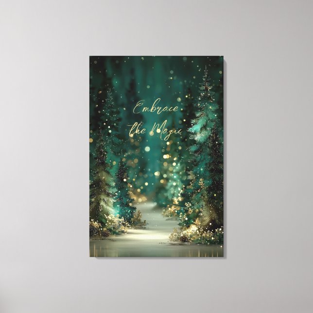 Toile Forêt magique sarcelle verte et or Bokeh (Recto)
