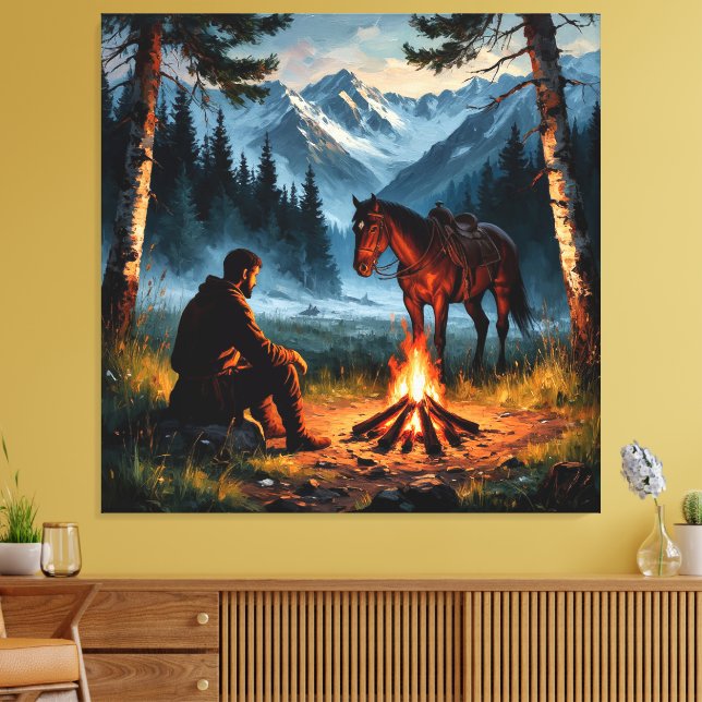Toile Forêt montagneuse avec cheval au crépuscule (Insitu(Salon))