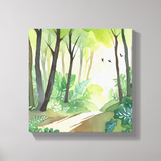 Toile Forêt verte florissante | Aquarelle naturelle (Recto)