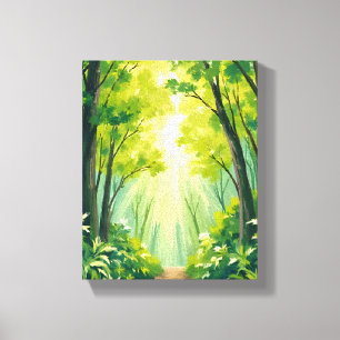 Toile Forêt verte luxuriante   Paysage de nature aquarel