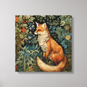 Toile Forêt vintage Fox William Morris Botanique inspiré