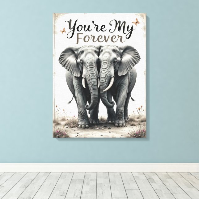 Toile Forever Love Elephants Faune Art (Insitu (Plancher de Bois))