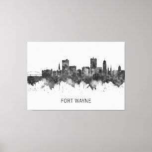 Toile Fort Wayne Indiana Skyline BW