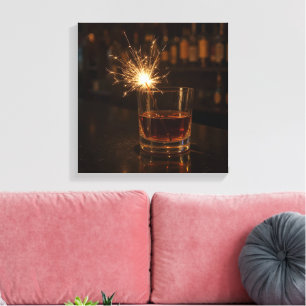 Toile Fountain d'étincelles dans un verre de whisky