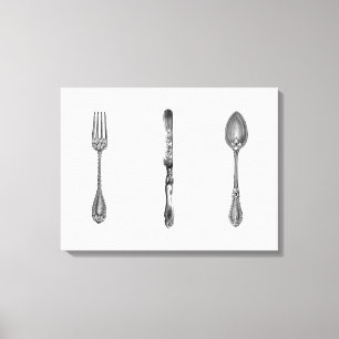 Toile Fourchette Cuillère Couteau Cuisine Art Sepia Vint
