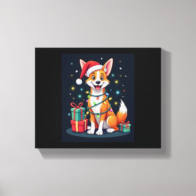 Toile Fox Terrier Xmas Éclairage Père Noël Fox Terrier C (Recto)