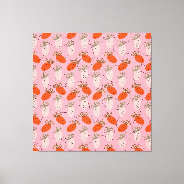 Toile Fraises Rose Blanc Motif de Fruit Doodle  (Recto)