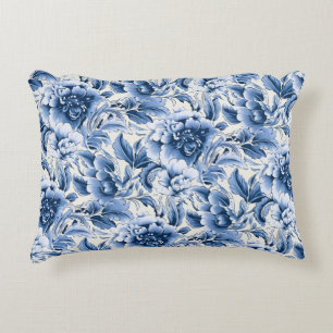 Toile française & toile de Jouy. Bleu. Coussin de 