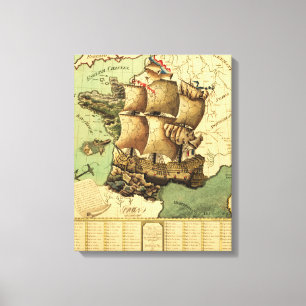 Toile France Représentée comme une carte panoramique de