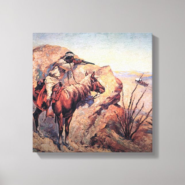 Toile Frederic Remington Art Occidental "Apache Ambush" (Recto)
