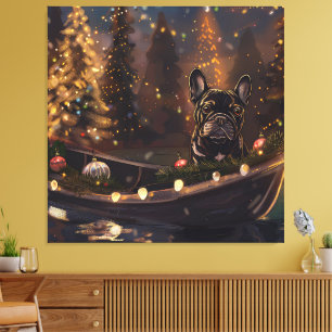 Toile French Bulldog Christmas Festive Voyage