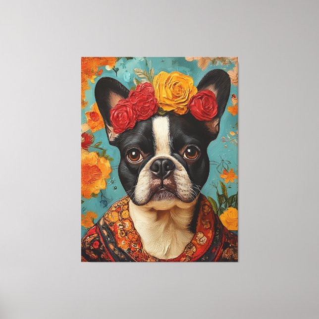 Toile French Bulldog comme Frida Kahlo (Recto)