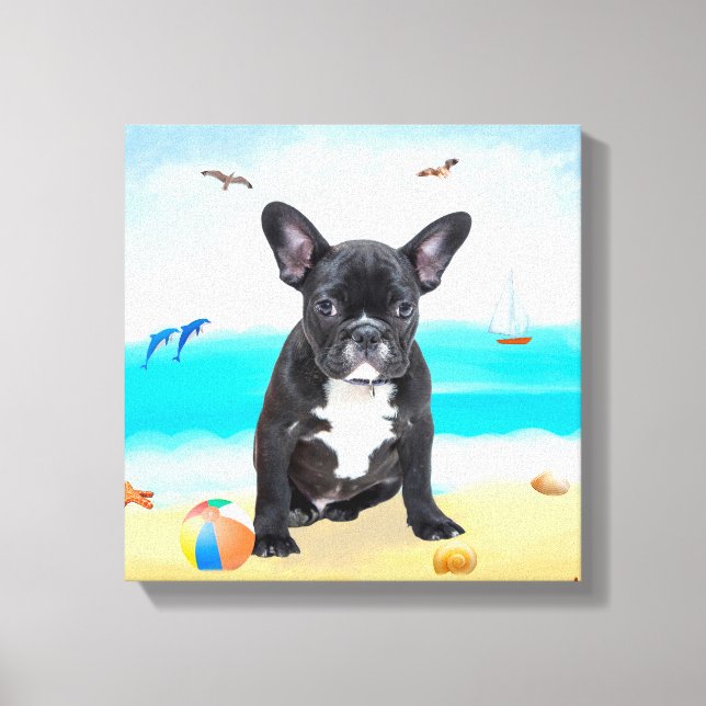 Toile French Bulldog sur la plage (Recto)