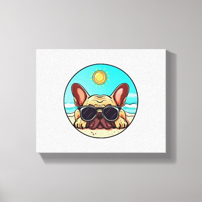 Toile Frenchie Profitant De La Plage (Recto)