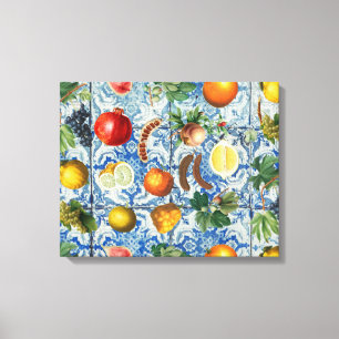 Toile Fruit d'été méditerranéen & Mosaïque Bleue Blanc