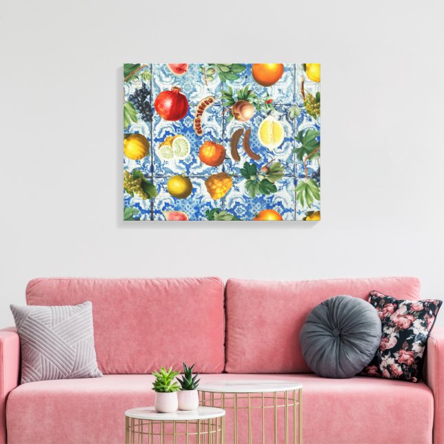 Toile Fruit d'été méditerranéen & Mosaïque Bleue Blanc (Insitu(Salon))