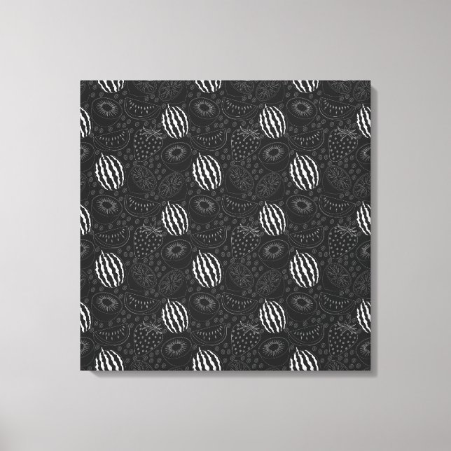 Toile Fruit sans couture motif noir et blanc Tropical (Recto)