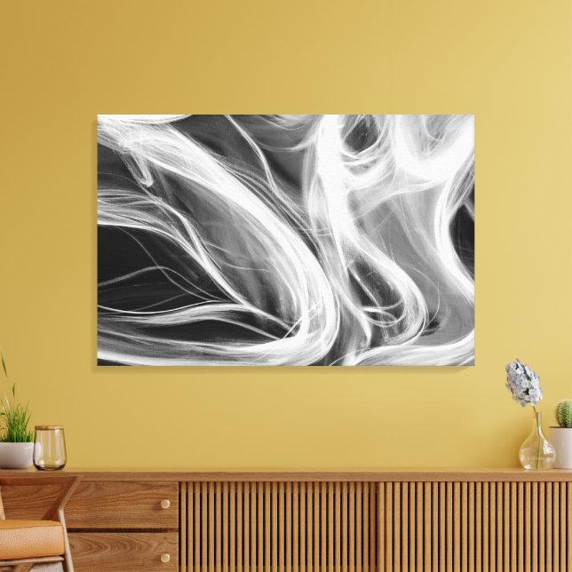 Toile fumée blanche abstraite sur fond noir (Insitu(Salon))
