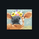 Toile Fun de ferme - Vache avec couronne de fleurs<br><div class="desc">Farm Fun II par Jade Reynolds. Comprend une vache brune portant une couronne de fleurs.</div>