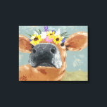 Toile Fun de ferme - Vache avec couronne de fleurs<br><div class="desc">Farm Fun II par Jade Reynolds. Comprend une vache brune portant une couronne de fleurs.</div>