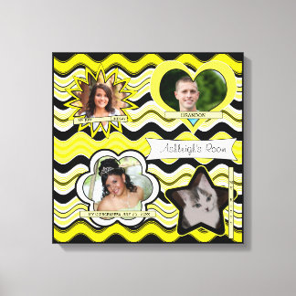 Toile Funky Jaune, Noir, Mur photo Blanc Accroché