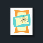 Toile Funky Orange Turquoise Rectangles du milieu du siè<br><div class="desc">Cette toile enrobée moderne du milieu du siècle funky présente des formes rectangulaires serrées et étirées En bleu turquoise, crème et orange. Les accents Starburst en rose, bleu, or et noir mettent en valeur le design. Fab !</div>