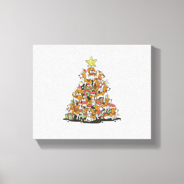 Toile Funny arbre de Noël beagle pour amoureux de les ch (Recto)