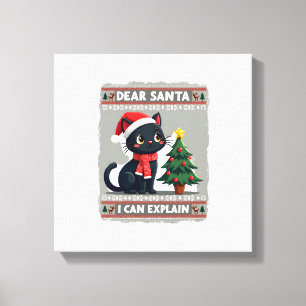 Toile Funny Black Cat Noël Cher Père Noël, Je peux expli