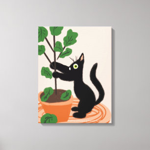 Toile Funny Chat Fig Tree Poted Plante main tiré
