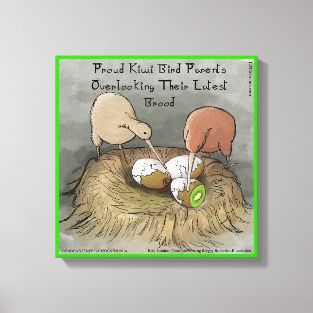 Toile Funny Kiwi Bird Parents & Fruit Canvas Imprimer (Recto)