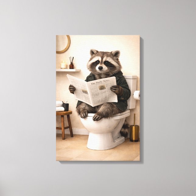 Toile Funny Raccoon Reading Newspaper Bathroom Humor (Recto)