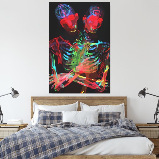 Toile Fusion d'art avec l'étreinte de squelette néon (Insitu(Chambre))
