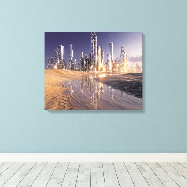 Toile Futuristic Sci-Fi City Reflected In Desert Sands (Insitu (Plancher de Bois))