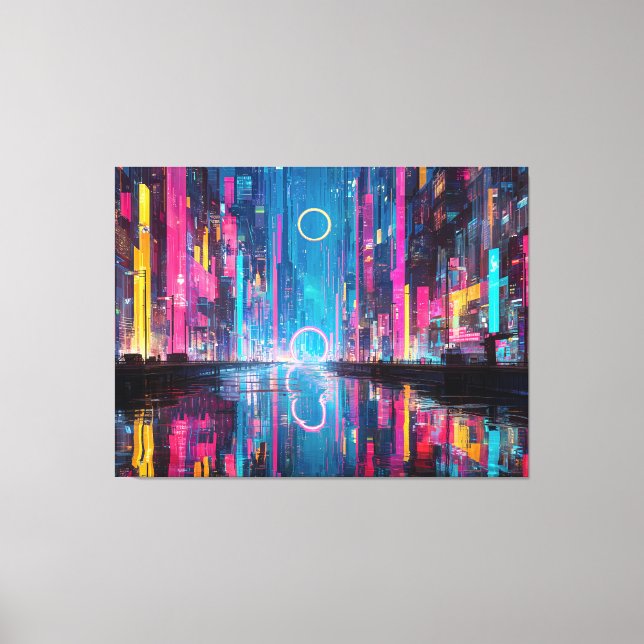 Toile Futuristic Vibrant Neon Night Cityscape (Recto)