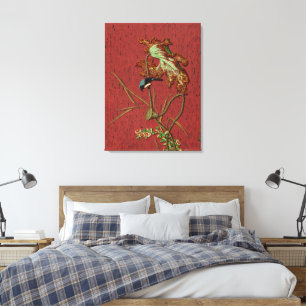 Toile G.A. Audsley Vintage Rouge Oiseau Japonais Art Lot