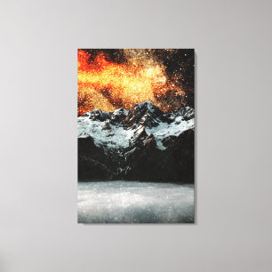 Toile Galaxie brûlante au-dessus de montagnes majestueus