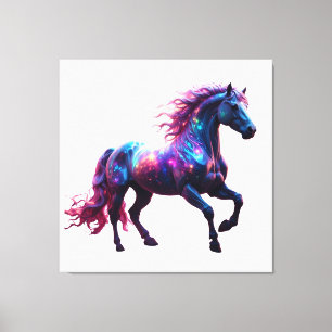 Toile Galaxy Neon Horse Art - Imaginaire spatial dynamiq