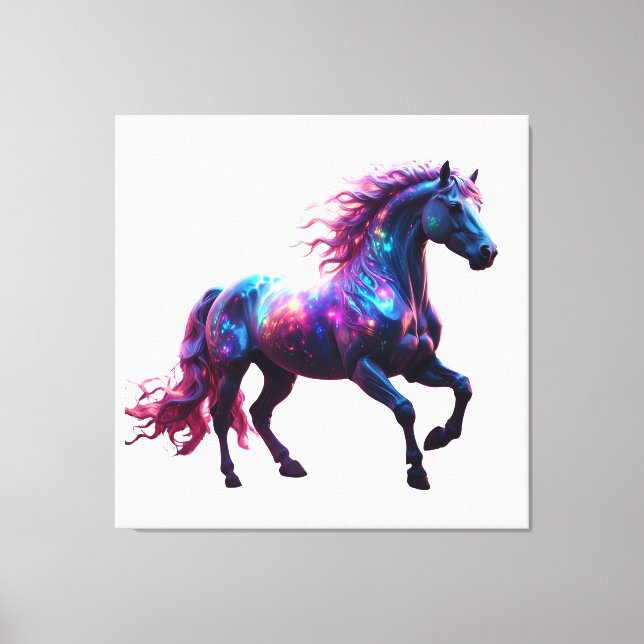 Toile Galaxy Neon Horse Art - Imaginaire spatial dynamiq (Recto)
