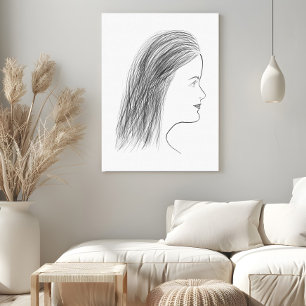 Toile Galerie de croquis de profil de femme en noir et b