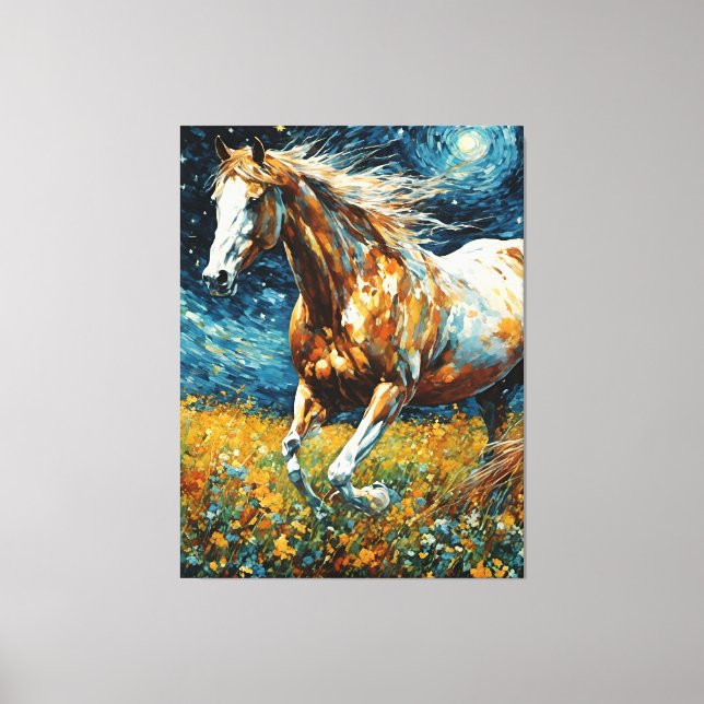 Toile Galloping Pinto Stallion Van Gogh (Recto)