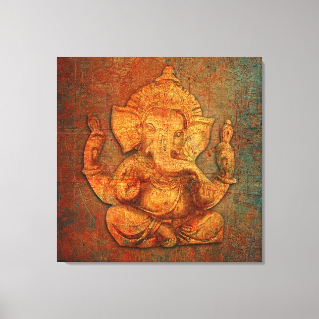 Toile Ganesh Sur Un Arrière - plan En Pierre De Détresse (Recto)